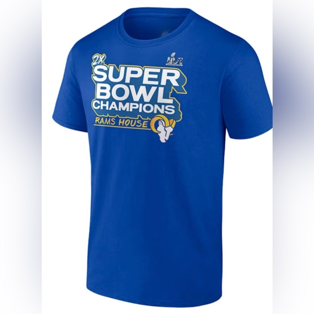 NWOT Los Angeles Rams Super Bowl Champions LVI T-shirt Youth L 14/16 Blue *flaw